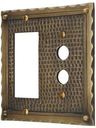 Bungalow Style Push Button / GFI Combination Switch Plate In Antique Brass.